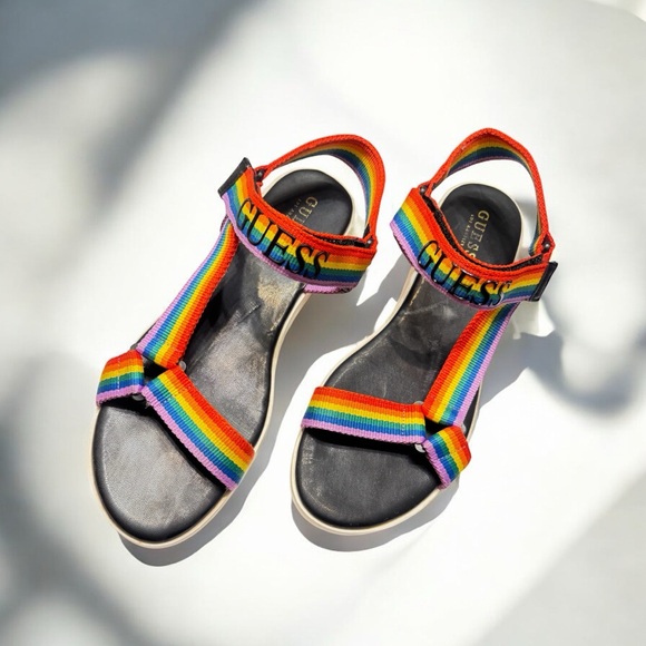 Guess Rainbow Colored Sandals Vibrant Summer Style - Picture 1 of 6